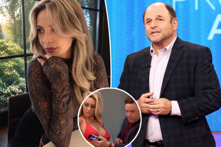 Collage of two men and two women: one woman in a lace top, one man in a suit jacket, and an inset of a man showing a woman