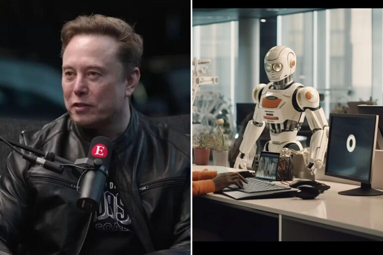 An image collage containing 2 images, Image 1 shows Elon Musk speaking into a microphone, Image 2 shows Illustration of a