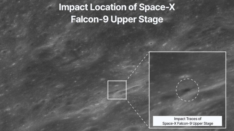 a photograph of a grey mottled surface on which a dark oval area is circled in white