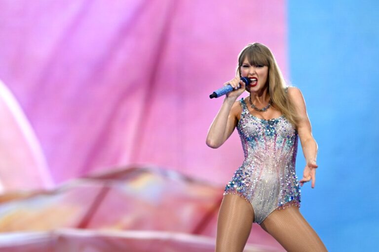 Taylor Swift performing in London on The Eras Tour