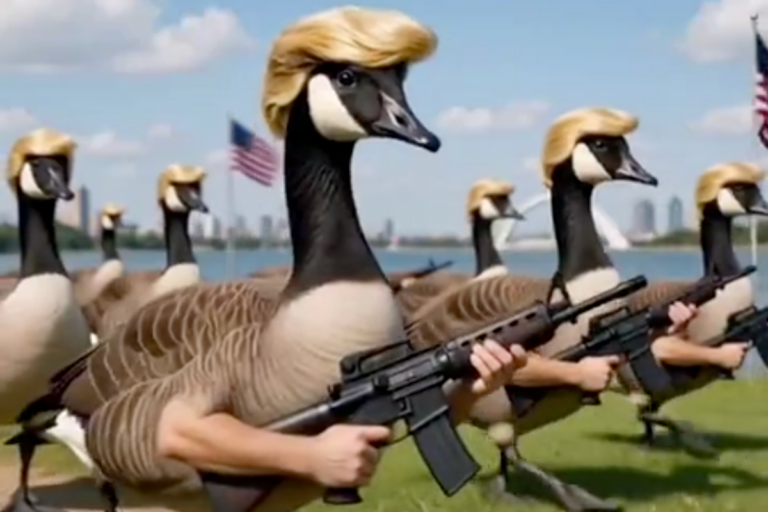 Trump posts AI video of Lake America protected by army of bequiffed Donald Ducks