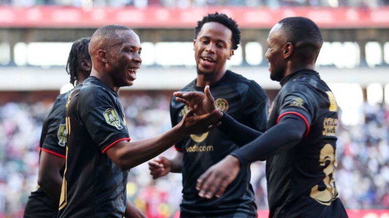Thapelo Mokobodi celebrates Orlando Pirates goal
