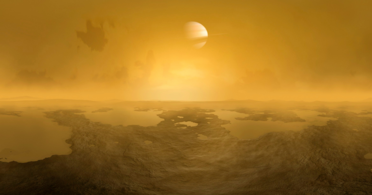 Saturn’s moon Titan has an atmosphere thicker than Earth’s and seas you could sail on, and it is the one place beyond Earth