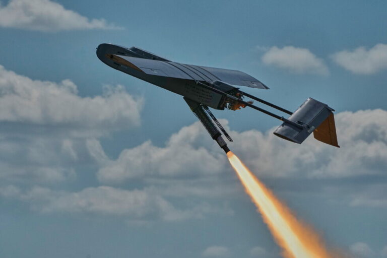 A Ukrainian FP-1 long-range attack drone is launched by the 413th Separate Regiment of Unmanned Systems "Raid" on a
