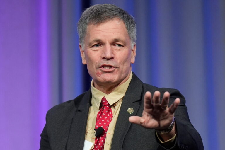 Wyoming Gov. Mark Gordon speaks at the summer meeting of the National Governors Association in Salt Lake City, July 11