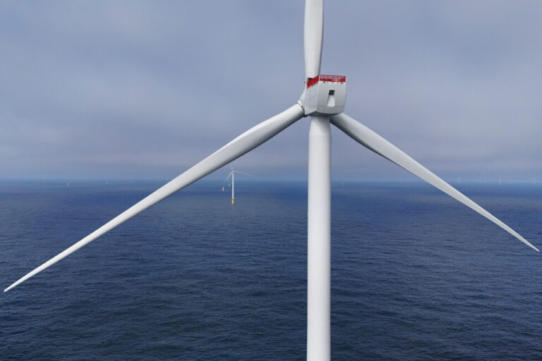 Turbines are visible at Sunrise Wind offshore wind farm that is under construction off the coast of Montauk Point, New York