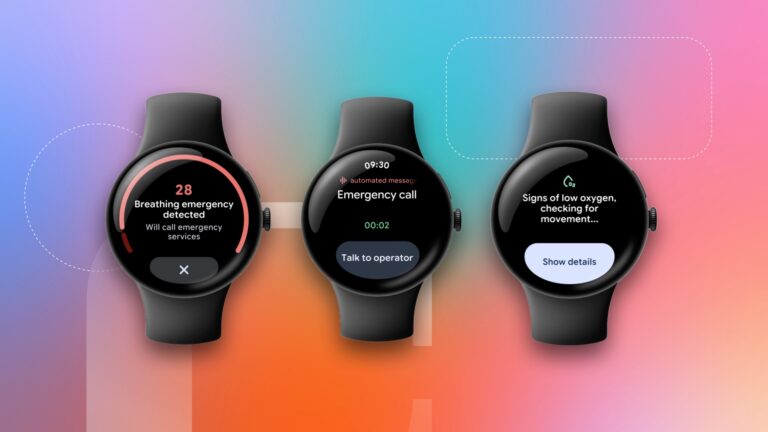 the pixel 5 watch on a gradient background
