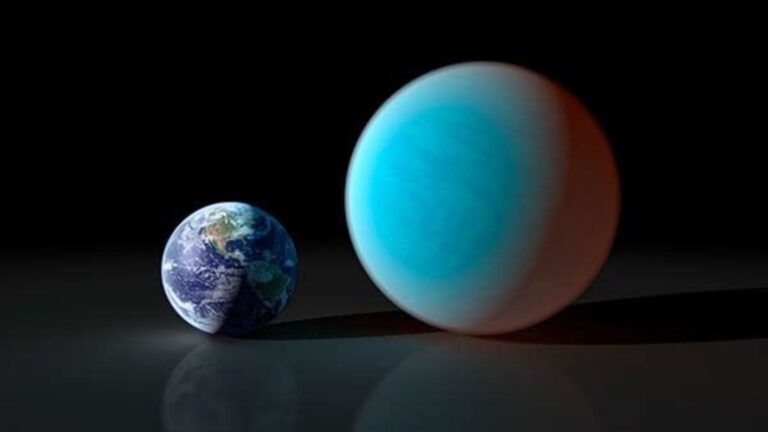 A small Earth is illustrated next to a large blue world