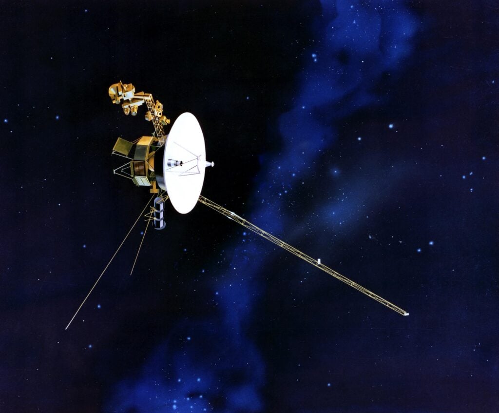 Artist's concept of NASA's Voyager 2 spacecraft travelling through interstellar space