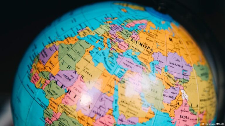 Closeup of a globe showing Europe and northern Africa