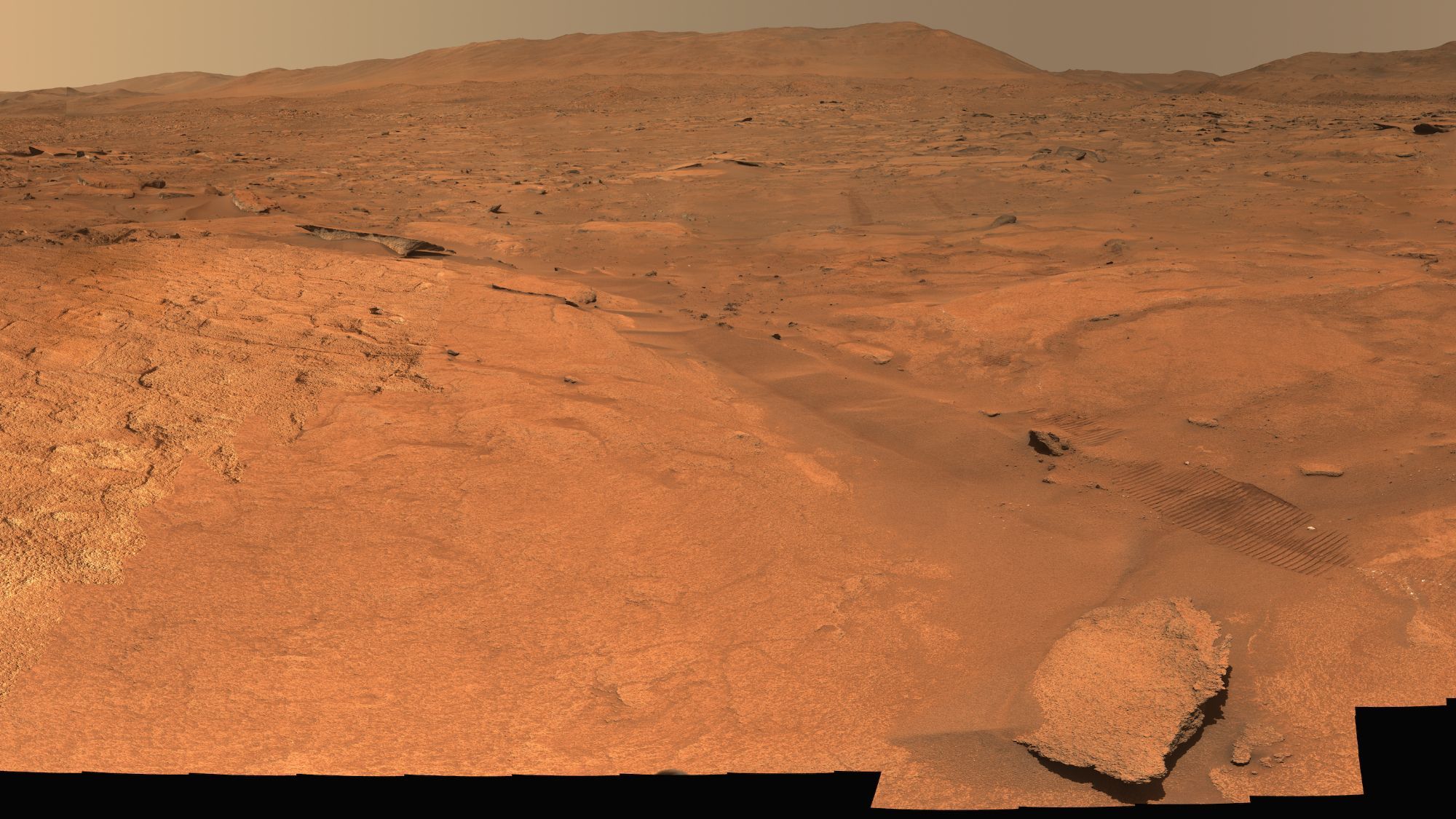 A view of a region of Mars with some rocks strewn about