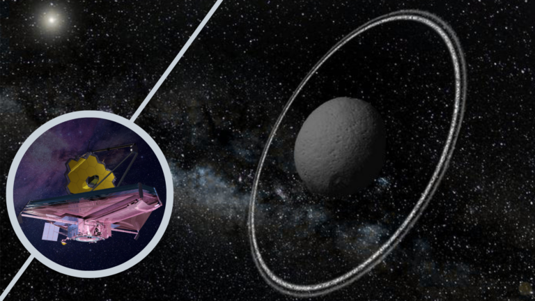 (Main) Illustration of the small solar system body Chariklo (Inset) artist