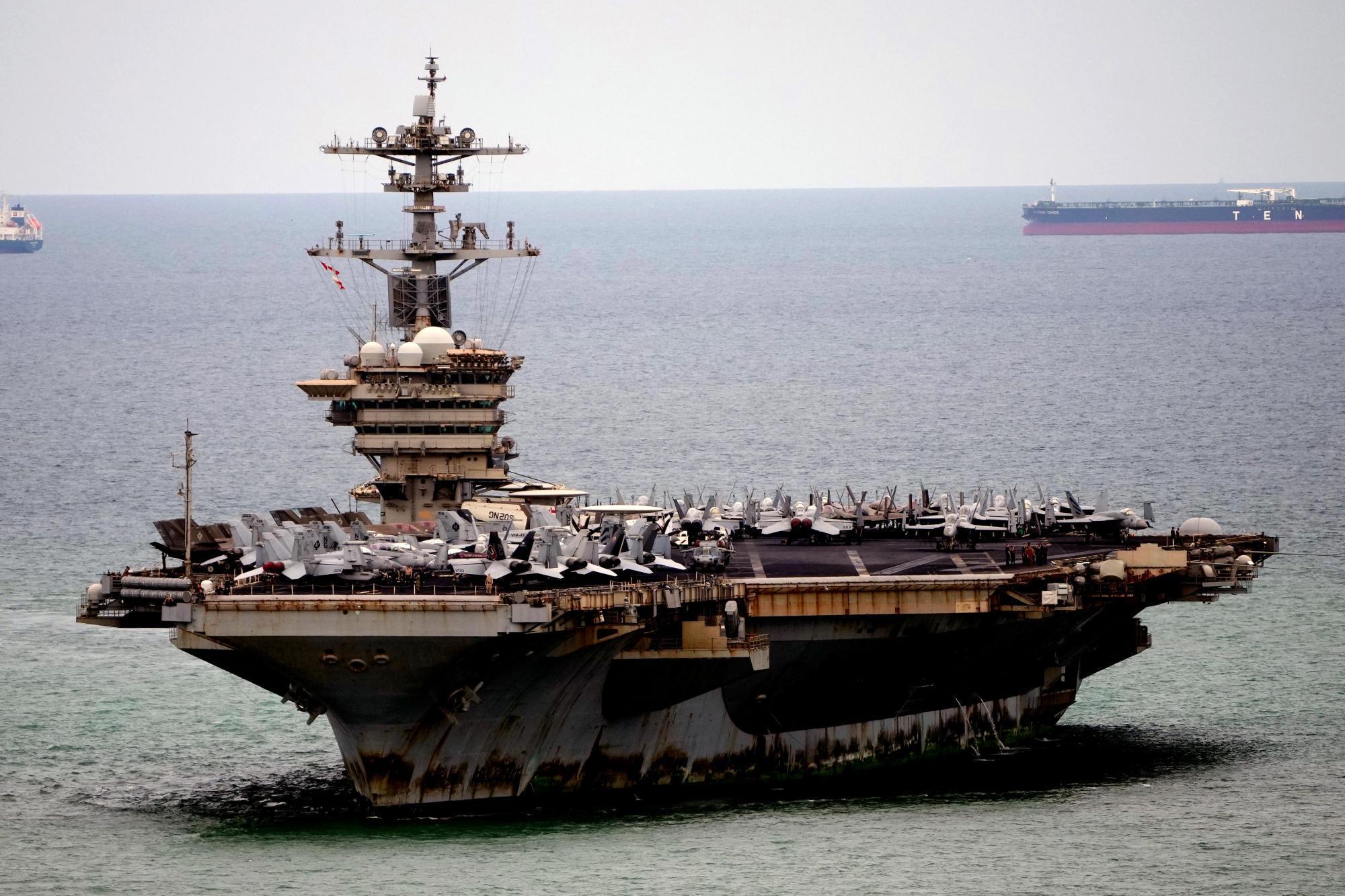 The USS Abraham Lincoln arrives at the port in Laem Chabang, Chonburi, Thailand