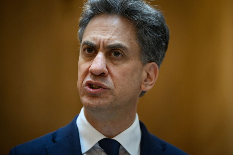 Britain's Foreign Secretary Ed Miliband speaks during a press conference in Madrid, Spain, on July 29, 2026. (Leon Neal/Pool
