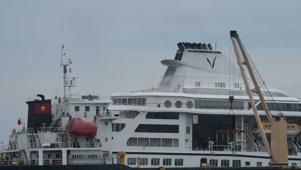 A U.S. cruise ship, the MV Odyssey, docks at the Sihanoukville Autonomous Port in Sihanoukville, Cambodia, Wednesday, Oct
