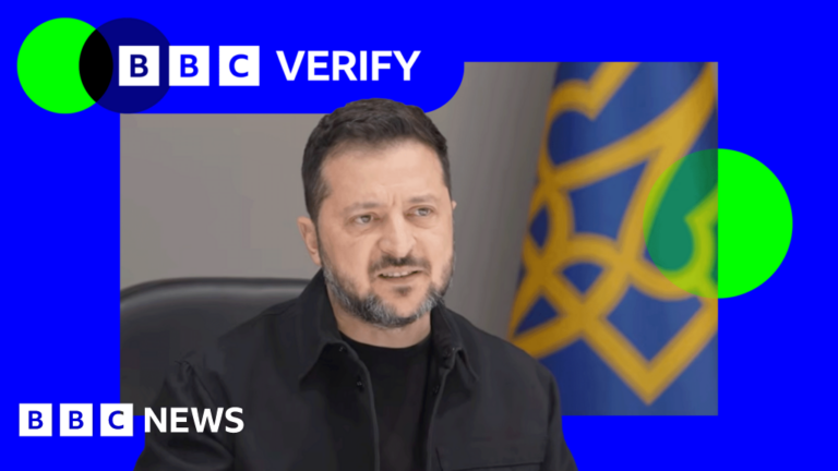 Ukrainian President Volodymyr Zelensky speaking