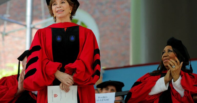 FILE PHOTO: Author Isabel Allende stands to receive a honorary Doctor of Letters degree as fellow honorary degree recipient