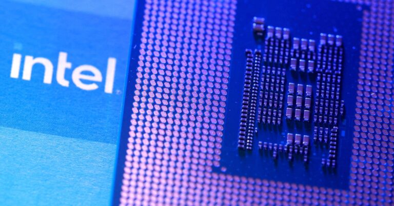Computer motherboard and Intel chip appear in this illustration taken August 25, 2025. REUTERS/Dado Ruvic/Illustration/File