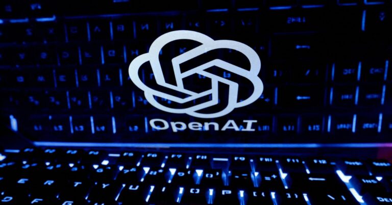 A keyboard is placed in front of a displayed OpenAI logo in this illustration taken February 21, 2023. REUTERS/Dado