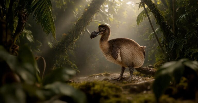 A rendering of the extinct flightless bird, the dodo, created by Dallas-based Colossal Biosciences, in this handout image