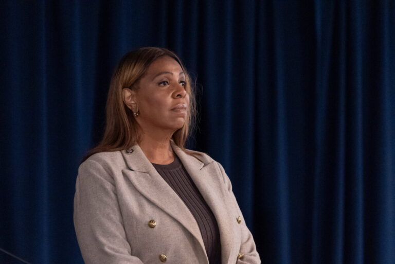 New York Attorney General Letitia James attends a news conference with New York Governor Kathy Hochul, Friday, Oct. 2, 2026