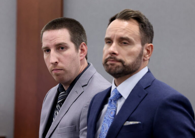 Mitchell Fairbarn, left, appears in court with his attorney Josh Tomsheck, during jury selection for his trial at the