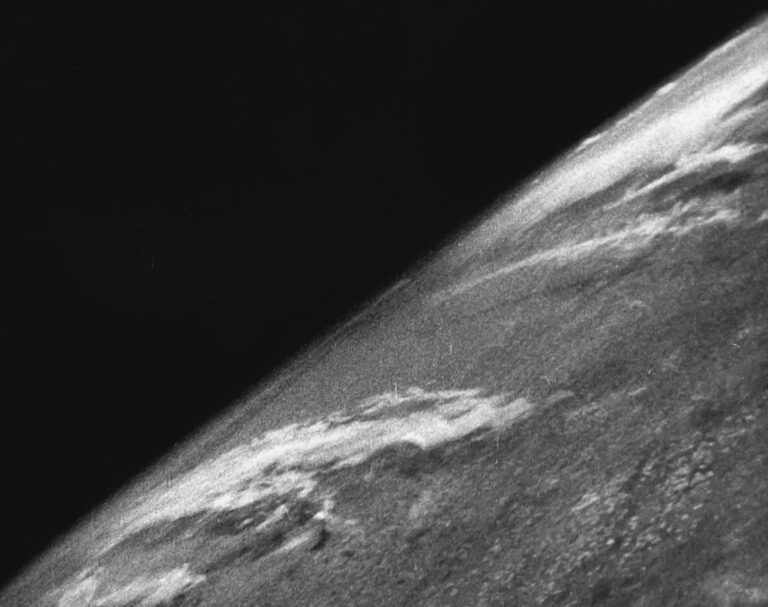 This photo is the first view of Earth from space taken by a camera on a U.S. Army V-2 rocket launched from White Sands