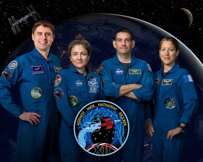 The four members of NASA's SpaceX Crew-12 mission to the International Space Station pose together for an official crew