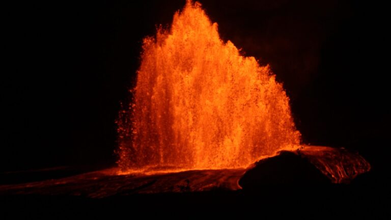 Kilauea north vent lava fountain in Halemaumau crater during episode 55 on October 17, 2026
